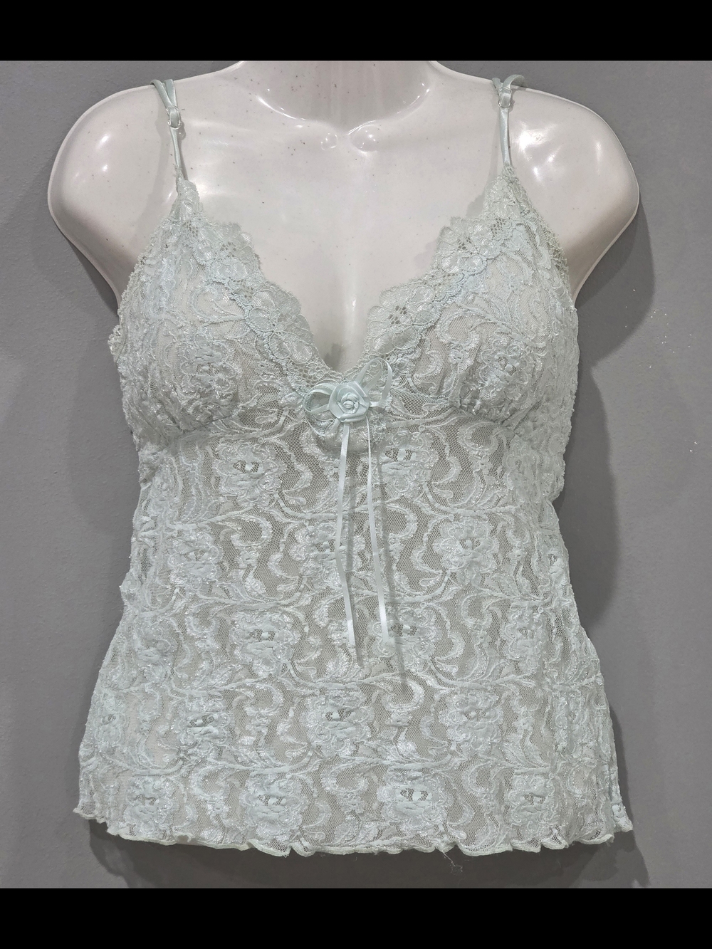 Sheer Lace Chemise Camisole in Pale Mint Y2k Small